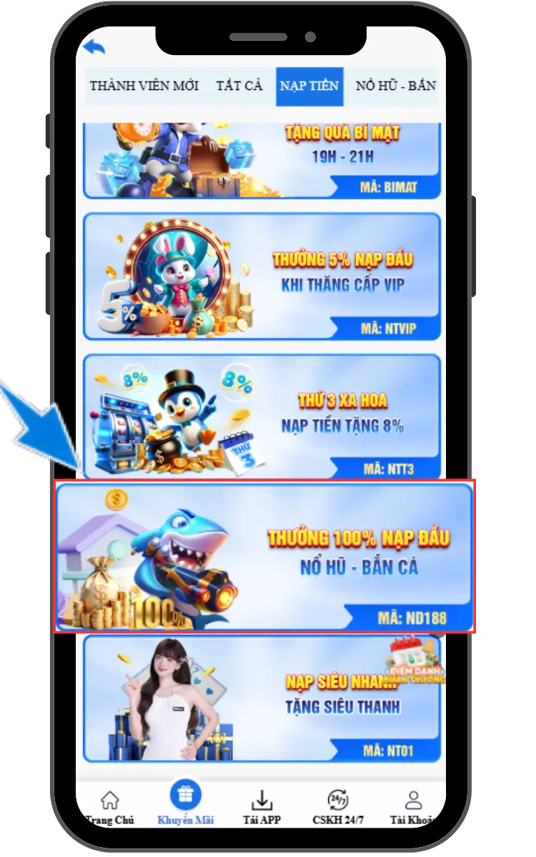 B2 : Chọn vào mã khuyến mãi " ND188 "